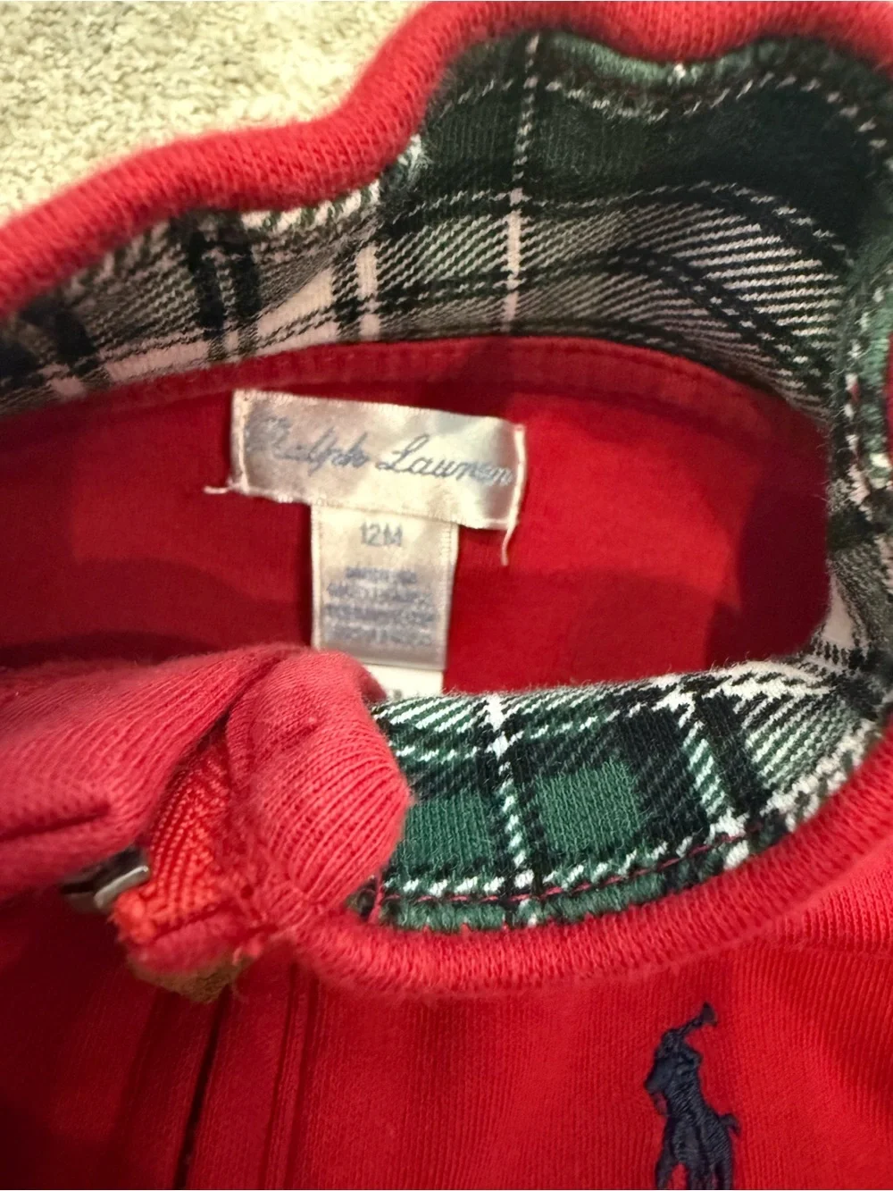 Ralph Lauren Kids Red Half-Zip Sweatshirt with Plaid Collar